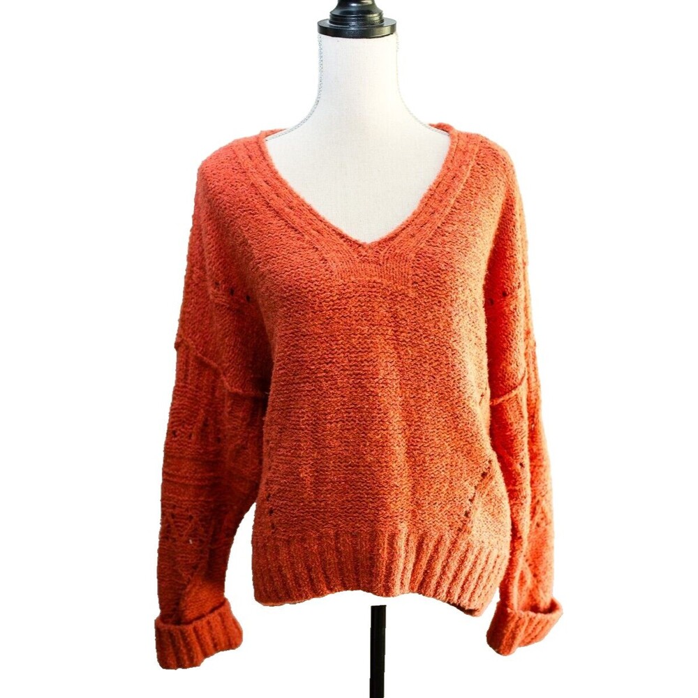 ANTHROPOLOGIE‎ Pilcro Marla V-Neck Sweater Orange Medium comfy